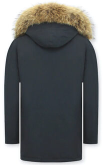 Enos Parka winterjas met grote echte bontkraag Blauw
