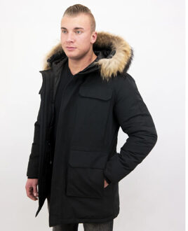 Enos Parka winterjas met grote echte bontkraag Zwart - XL