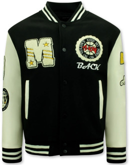 Enos Vintage varsity baseball jacket oversized 7086 Zwart - S