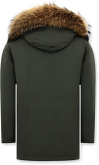 Enos Winterjas parka met grote echte bontkraag Groen - XL