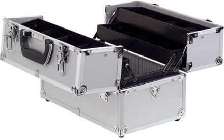 Enzo Aluminium uitklapbare koffer, 4 trays Zilverkleurig