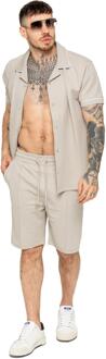 Enzo | Heren Biesjes Shirt & Korte Broek Tracksuit Set Beige
