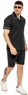 Enzo | Heren Biesjes Shirt & Korte Broek Tracksuit Set Zwart - XL