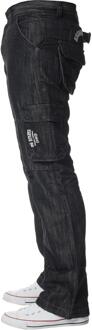 Enzo heren Cargo Combat Jeans - Black Wash Zwart - 36W/30L