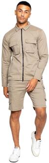 Enzo | Heren Cargo Trainingspak Met Korte Broek Set - Beige - L