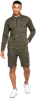 Enzo | Heren Cargo Trainingspak Met Korte Broek Set - Khaki Kaki - XL