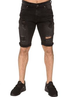 Enzo Heren Ripped Skinny Shorts Zwart - 40 (Taille)