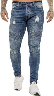 Enzo | Heren Skinny Stretch Biker Denim Jeans - Blauw - 32W/34L