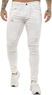 Enzo | Heren Skinny Stretch Biker Denim Jeans - Wit - 34W/32L