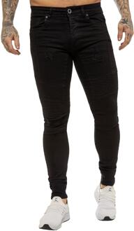 Enzo | Heren Skinny Stretch Biker Denim Jeans - Zwart - 38W/32L