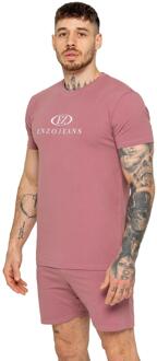 Enzo | heren trainingspak met T-shirt en korte broek Rosé - S