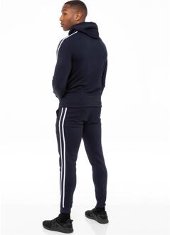 Enzo | Heren Zip Up Tape Hoodie Tracksuit Set - Navy - maat