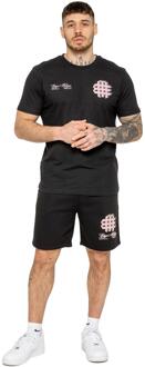 Enzo Milano | Heren Bedrukt T-shirt & Korte Broek Set Zwart - L