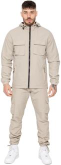Enzo Milano Heren Poly Cargo Trainingspak Set Steen - L