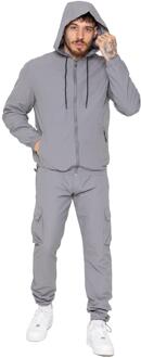 Enzo Milano Heren Windjack en Cargo Broek Set Grijs