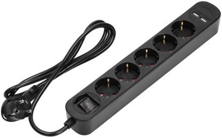 Enzo Overspanningbeveiliger | 5-voudig | 1,5m| 2x USB zwart - 3873750