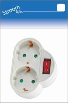 Enzo Randaarde stekkeradapter 2-voudig met schakelaar wit - 6640885