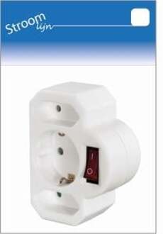 Enzo Randaarde stekkeradapter 2 x euro + 1 x RA met schakelaar wit - 6640895