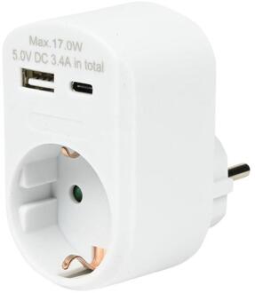 Enzo USB + USB-C lader wit met randaarde adapter 17W - 9540141