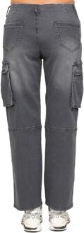 Enzo | Womens Cargo Straight Leg Jeans Grijs