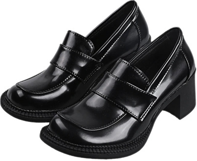 EOEODOIT Women Heels Oxford Med Chunky Heel Pumps Shoes Retro Square Toe Slip On Leather England Style Autumn Pumps Shoes Loafer