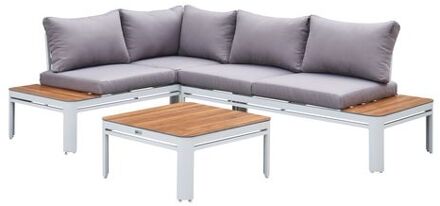 Eos Loungeset met ingebouwd ligbed in Wit / Hout Look Tuin Loungemeubel in Aluminium / Polywood Grijs