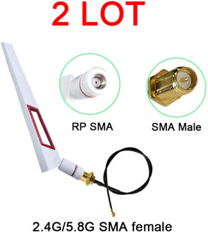 Eoth 2.4G Wifi Antenne 5.8Ghz Real 8dBi RP-SMA Dual Band 2.4G 5.8G Antena Iot Antenne Sma vrouwelijke Ufl./Ipx 1.13Pigtail Ipex1Cable 2stk wit
