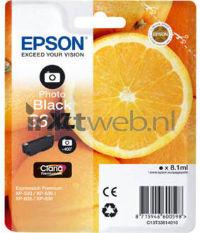 Epson 33XL PHBK 8.1ml 400pagina's Foto zwart inktcartridge