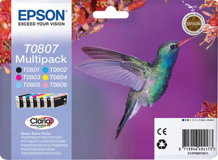 Epson T0807 multipack zwart en kleur cartridge
