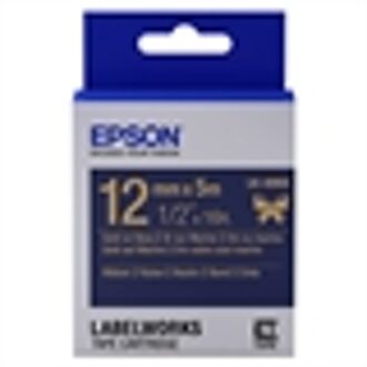Epson tape 12 mm, goud op marineblauw
