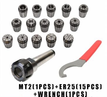 ER25 Lente Klemmen 15 stks MT2 ER25 M12 1 stks ER25 Wrench 1 stks Spantang Morse Houder Kegel Voor CNC Frezen Draaibank gereedschap MT4-ER25 (15ps)