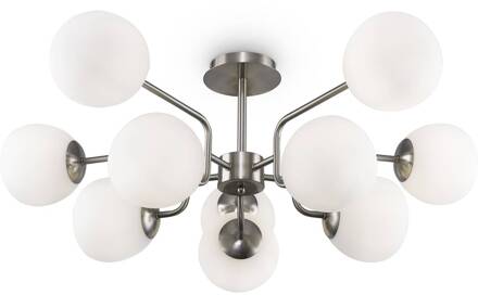 Erich plafondlamp, 10-lamps, nikkel nikkel, wit