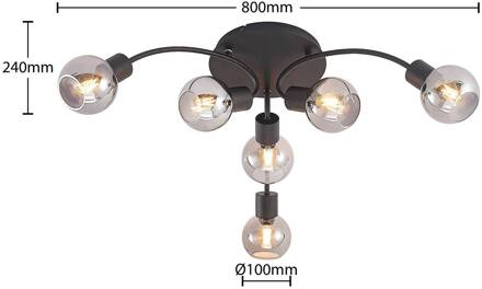 Eridia plafondlamp, zwart, 6-lamps, rond zwart, smoke