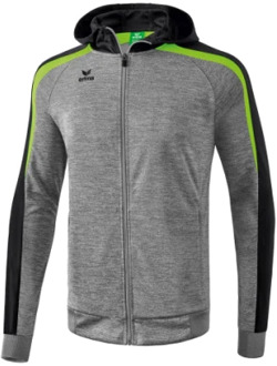 Erima Liga 2.0 Trainingsjack Met Capuchon Kinderen - Grey Melange / Zwart / Green Gecco | Maat: 116