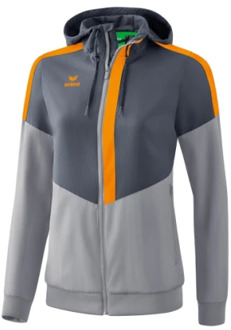 Erima Squad Tracktop Jack Met Capuchon Dames Slate Grijs-Monument Grijs-New Oranje Maat 34