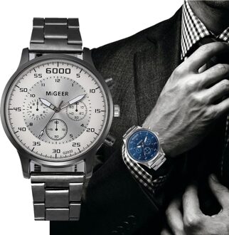 Erkek Kol Saati Heren Horloges Mode Man Kristal Rvs Analoge Quartz Horloge Armband Top Brand Luxe Klok blauw