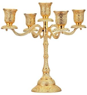 Ermakova Metalen Kaarshouder Stand Kandelaar Taper Gouden Kandelaar Bloemen Pauw Reliëf Wedding Event Party Kandelaar 5-Arm