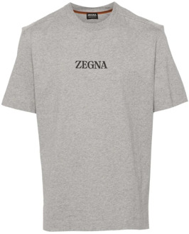 Ermenegildo Zegna Grijze T-shirts en Polos met Logo Print Ermenegildo Zegna , Gray , Heren - L,M,S