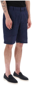 Ermenegildo Zegna Lichtgewicht linnen shorts met relaxte pasvorm Ermenegildo Zegna , Blue , Heren - Xl,M,S