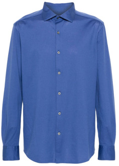 Ermenegildo Zegna Piqué Katoenen Shirt, Gemaakt in Italië Ermenegildo Zegna , Blue , Heren - 2Xl,L,M