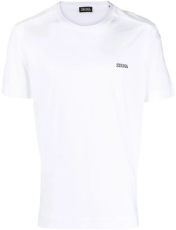 Ermenegildo Zegna Wit Jersey Gebreid T-shirt met Logo Ermenegildo Zegna , White , Heren - S