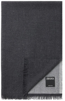 Ermenegildo Zegna Witte Sjaal met Franjes en Zegna Logo Ermenegildo Zegna , Gray , Heren - ONE Size