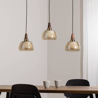 Ermo hanglamp, lineair, 3-lamps, messing, lengte 81 cm, glas helder, wit opaal, zwart, donker hout