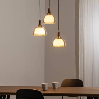 Ermo hanglamp, rond, 3-lamps, messing, Ø 47 cm, glas helder, wit opaal, zwart, donker hout