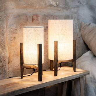 Eruca tafellamp, hoogte 34 cm, bruin/beige, hout/linnen bruin, beige