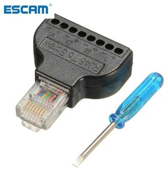 ESCAM 1 Pc RJ45 Ethernet Male Naar 8 Pin AV Terminal Schroef Adapter Converter Block Plug CCTV Accessoires