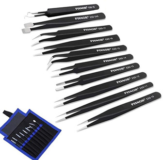 ESD Antistatic Tweezers Tool Set High Precision Tip Curved Straight Tweezer Stainless Multifunction Nipper Repair Tool Kit