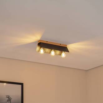 Esme plafondlamp, zwart, lengte 40 cm, metaal/hout, 3-lamps. zwart, eik