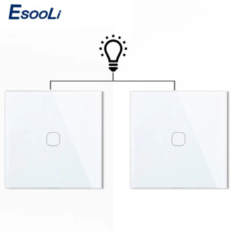 Esooli EU 1 Gang 2 Way Wall Light Controler Smart Home Automation Touch Switch Switch Waterproof and Fireproof 2 Gang