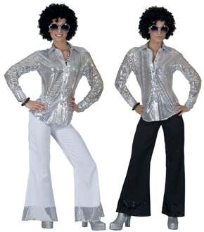 Espa Zilverkleurige disco blouse met lovertjes voor vrouwen - Large - Volwassenen kostuums